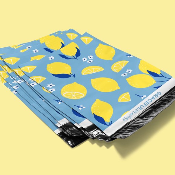 10x13 Lush Lemon Blue & Yellow Poly Mailers 50 Ct - Picture 3 of 6